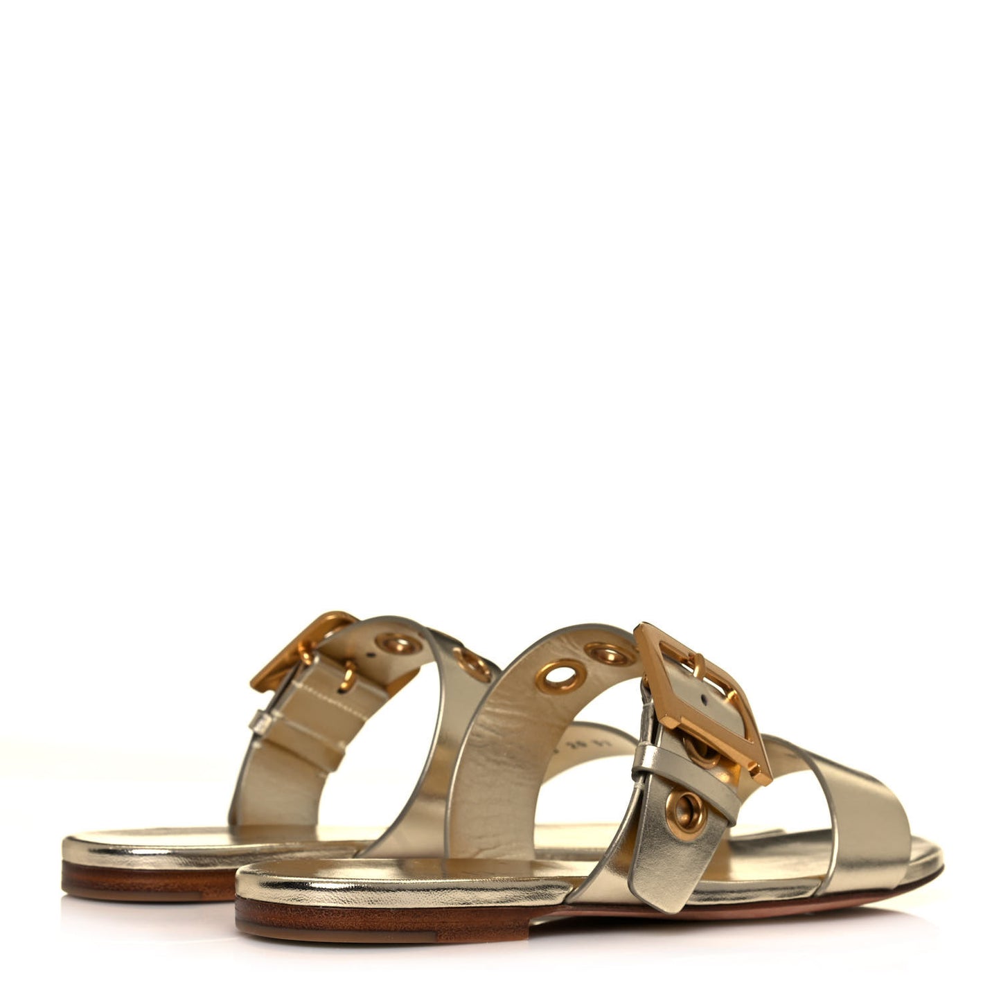 Laminated Calfskin D-Dior Slide Flat Sandals 37 Pale Gold