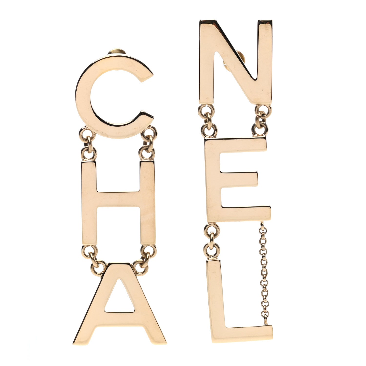 Chanel Metal Cha-Nel Logo Drop Earrings Gold 1 of 4