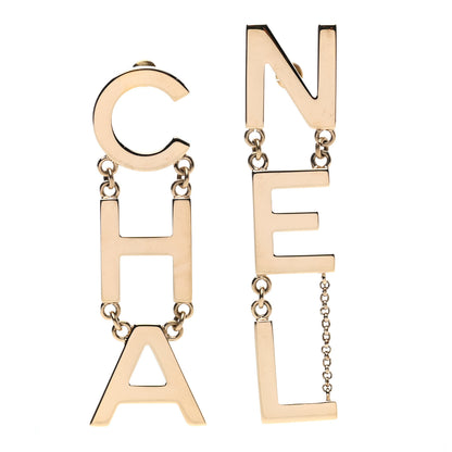 Chanel Metal Cha-Nel Logo Drop Earrings Gold 1 of 4