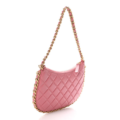 Chanel Shiny Crumpled Lambskin Quilted Trendy Chain Around Hobo Pink 3 of 11