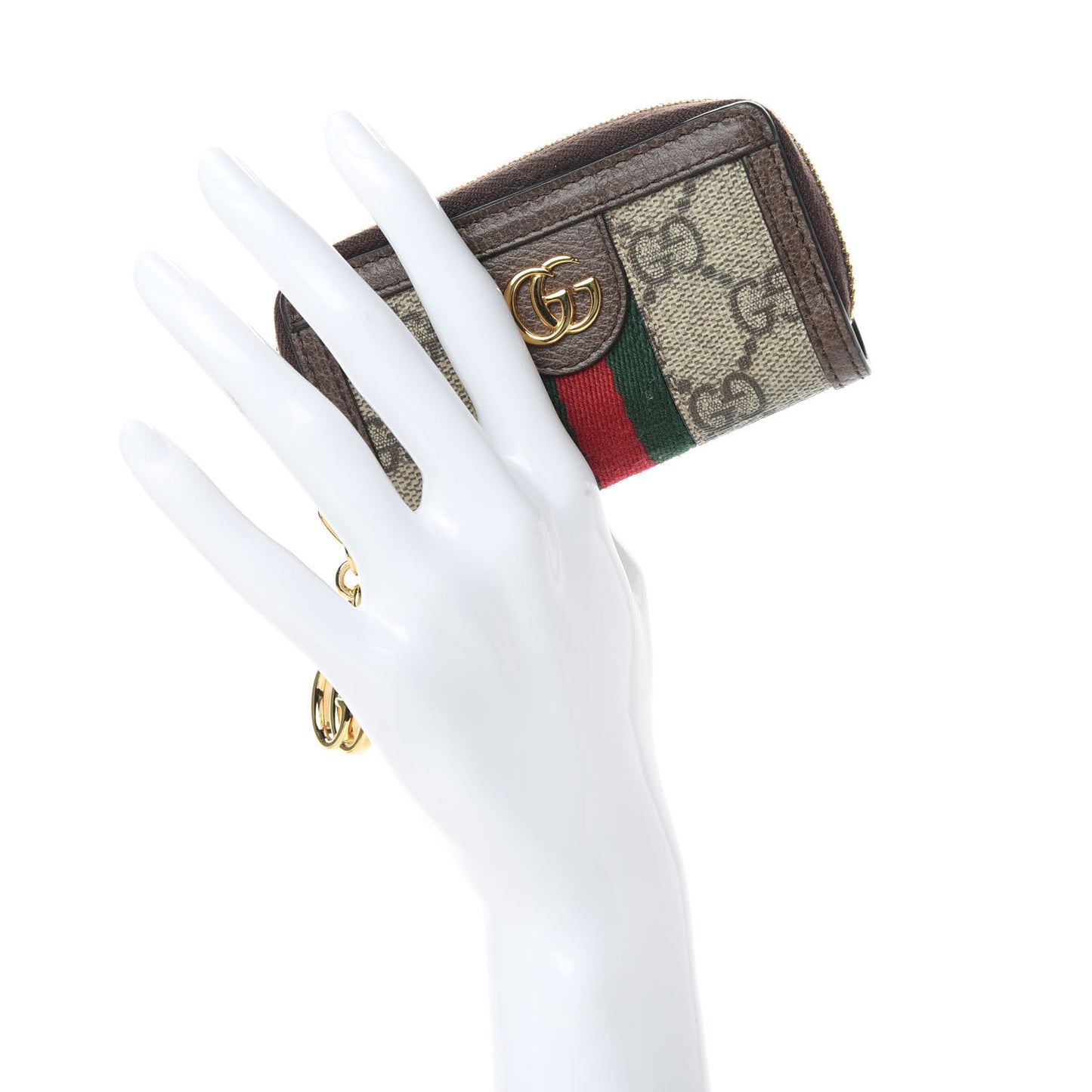 GG Supreme Monogram Web Ophidia Zip Around Key Case Beige New Acero
