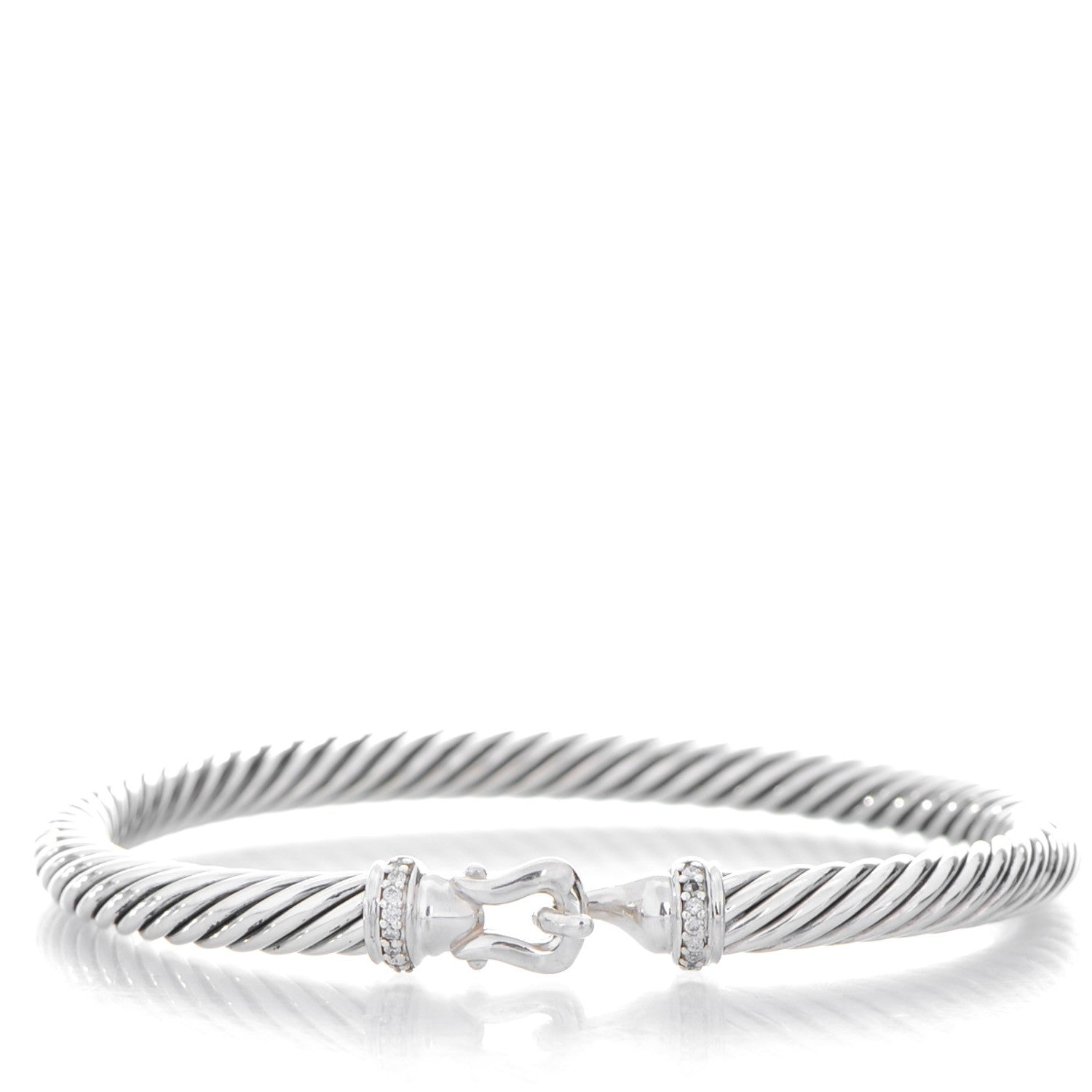 David Yurman Sterling Silver Diamond 5mm Cable Buckle Bracelet 1 of 5