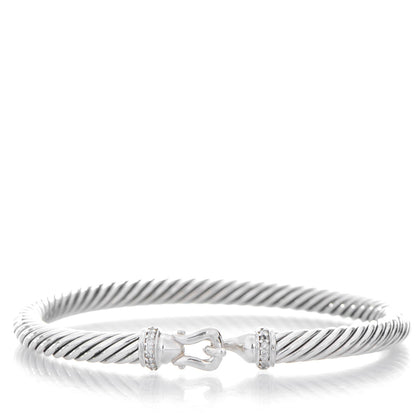 David Yurman Sterling Silver Diamond 5mm Cable Buckle Bracelet 1 of 5