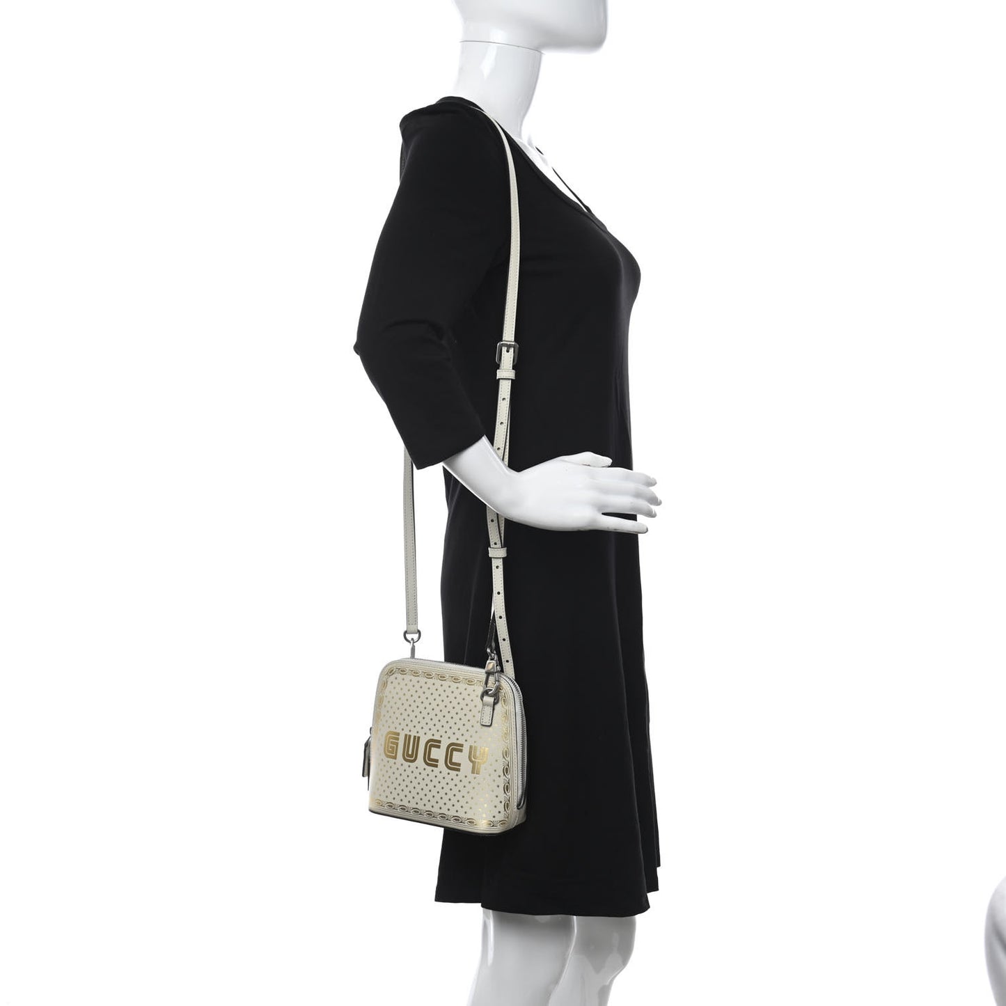 X SEGA Calfskin GUCCY Stars Mini Dome Shoulder Bag Mystic White Gold