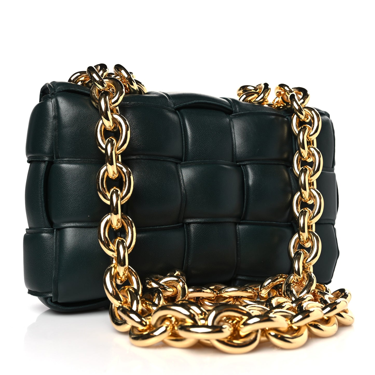 Lambskin Maxi Intreccio Padded Chain Cassette Crossbody Bag Raintree