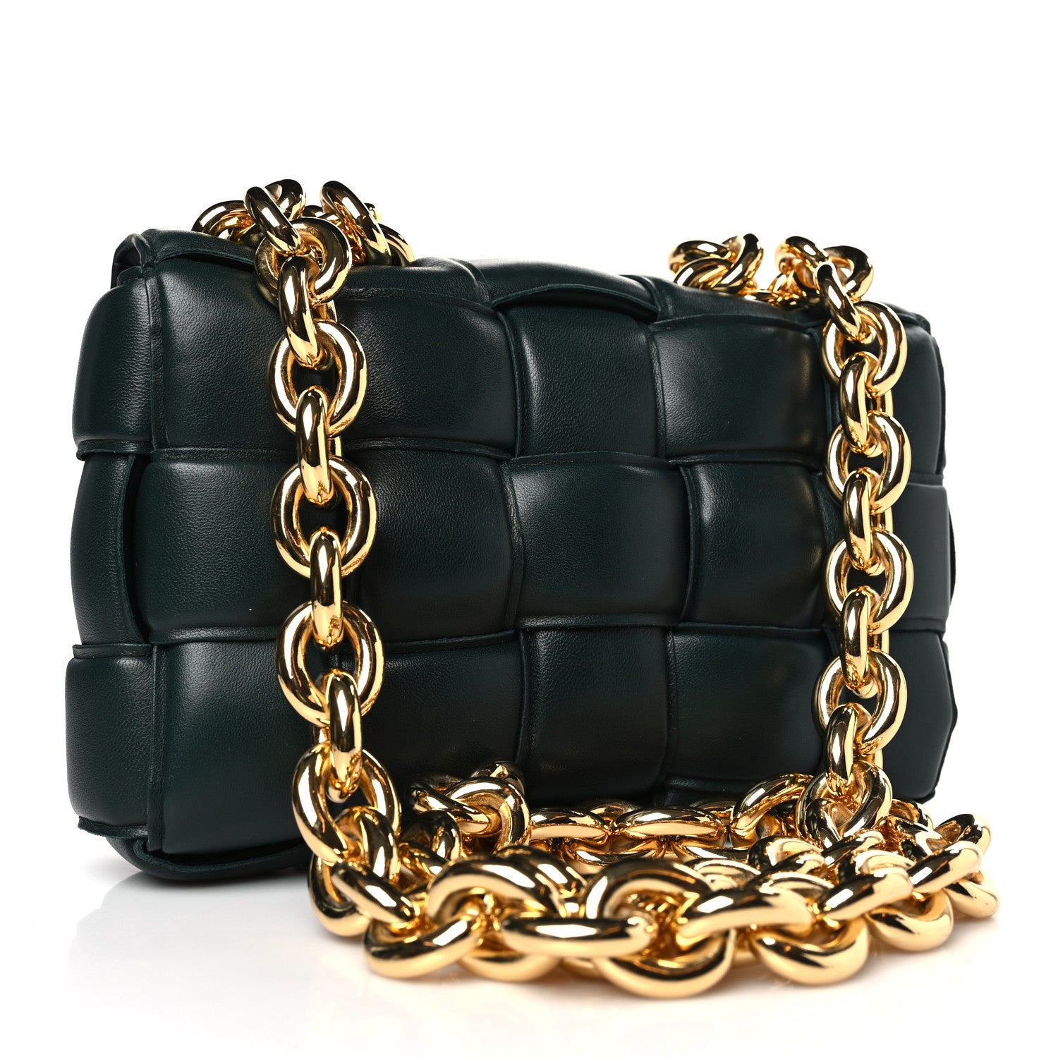 Bottega Veneta Lambskin Maxi Intreccio Padded Chain Cassette Crossbody Bag Raintree 3 of 9