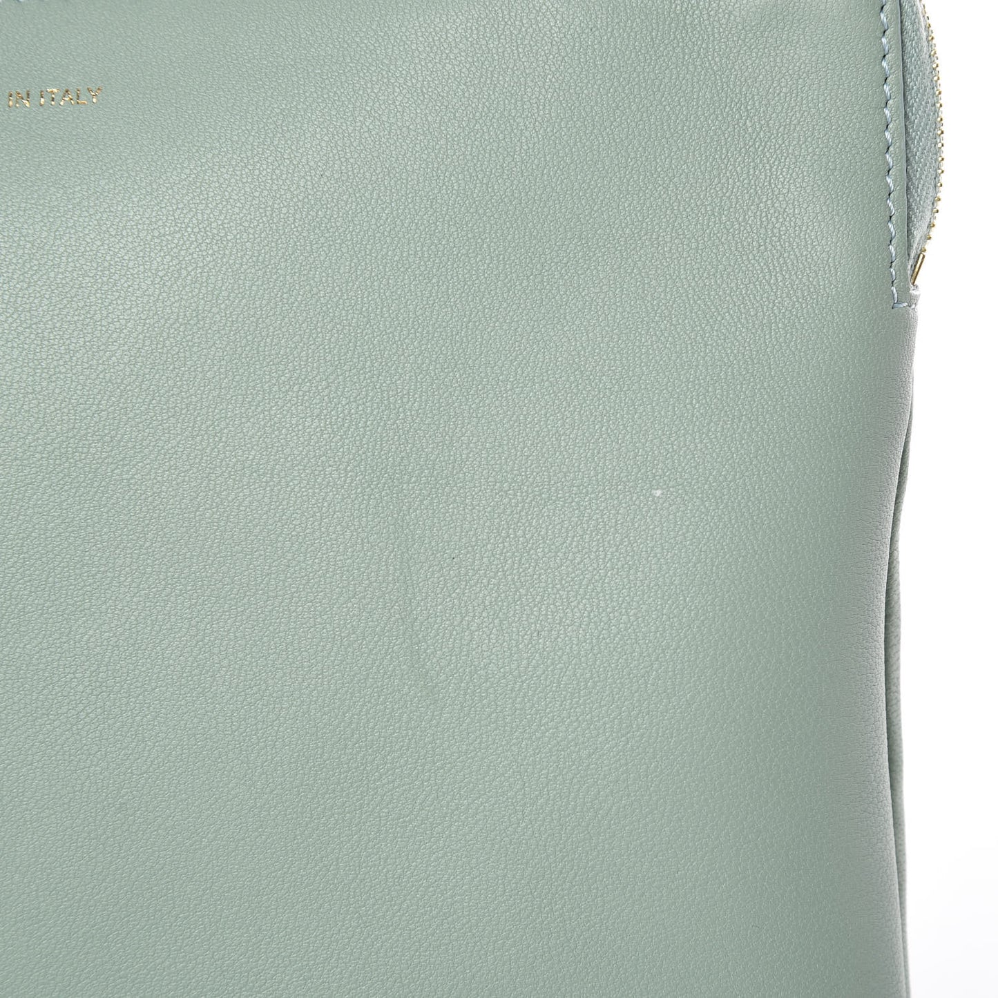 Plastic Bag with Cloudy Lambskin Solo Zip Pouch Clutch Celadon