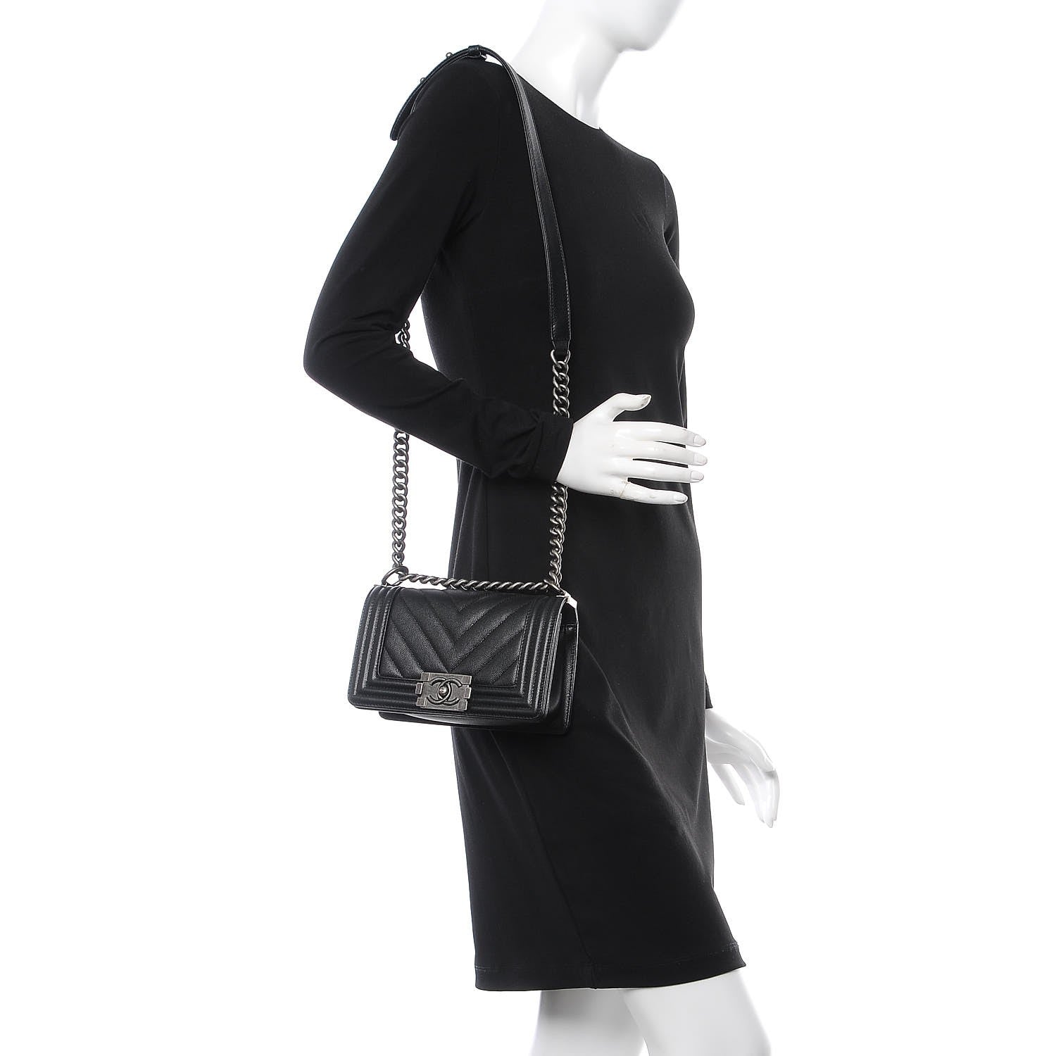 Chanel Caviar Chevron Quilted Small Boy Flap Black 2 of 9