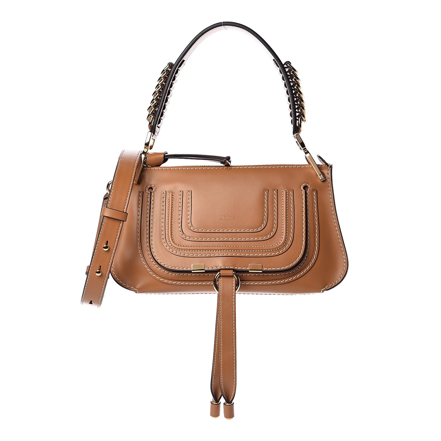 Shiny Calfskin Marcie Saddle Shoulder Bag Autumnal Brown