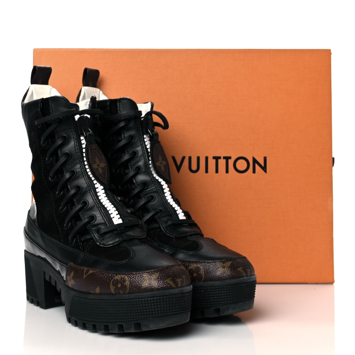 Louis Vuitton Suede Calfskin Monogram Zip Up Laureate Platform Desert Boots 37 Black 9 of 9