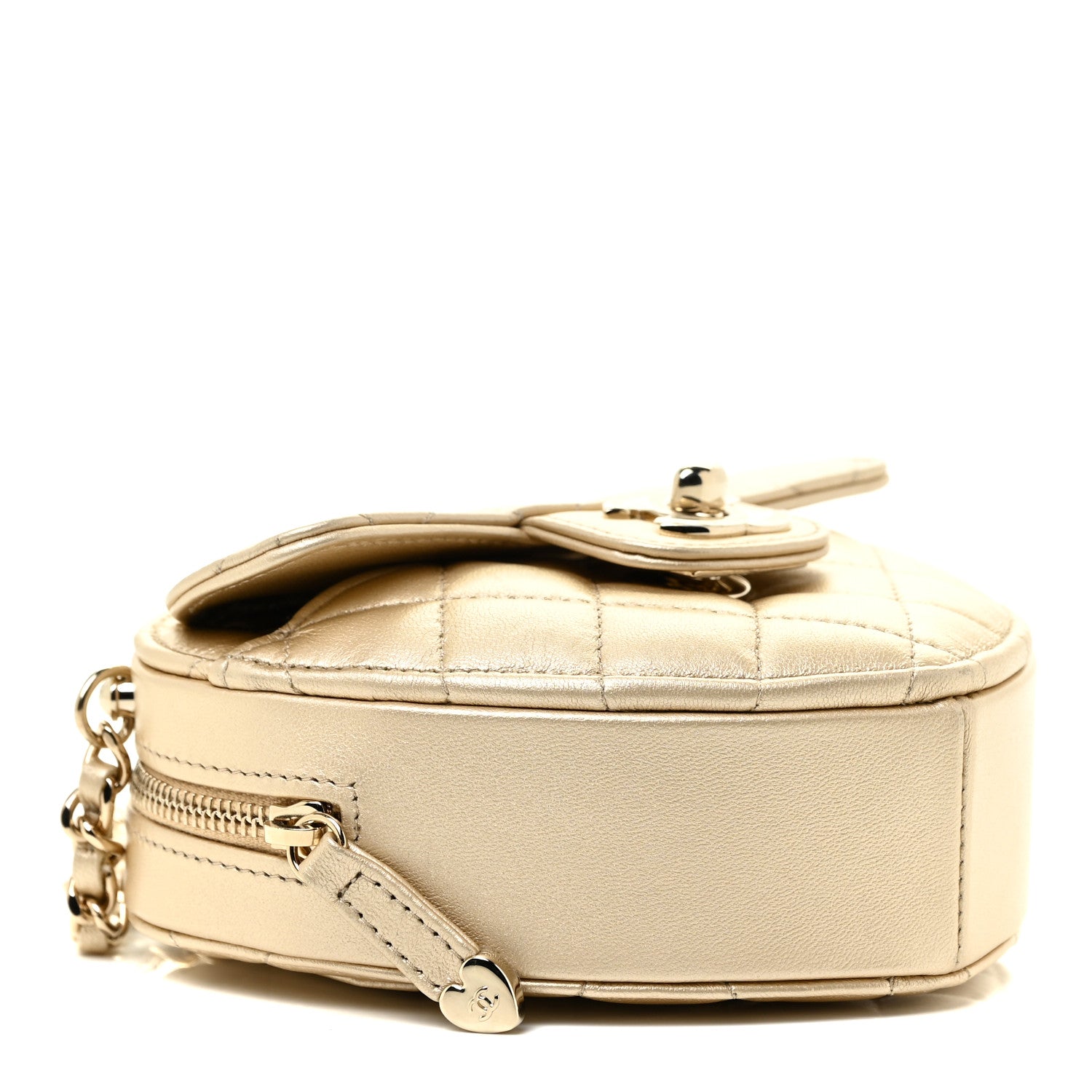 Chanel Metallic Lambskin Quilted CC In Love Heart Clutch With Chain Gold 4 of 12