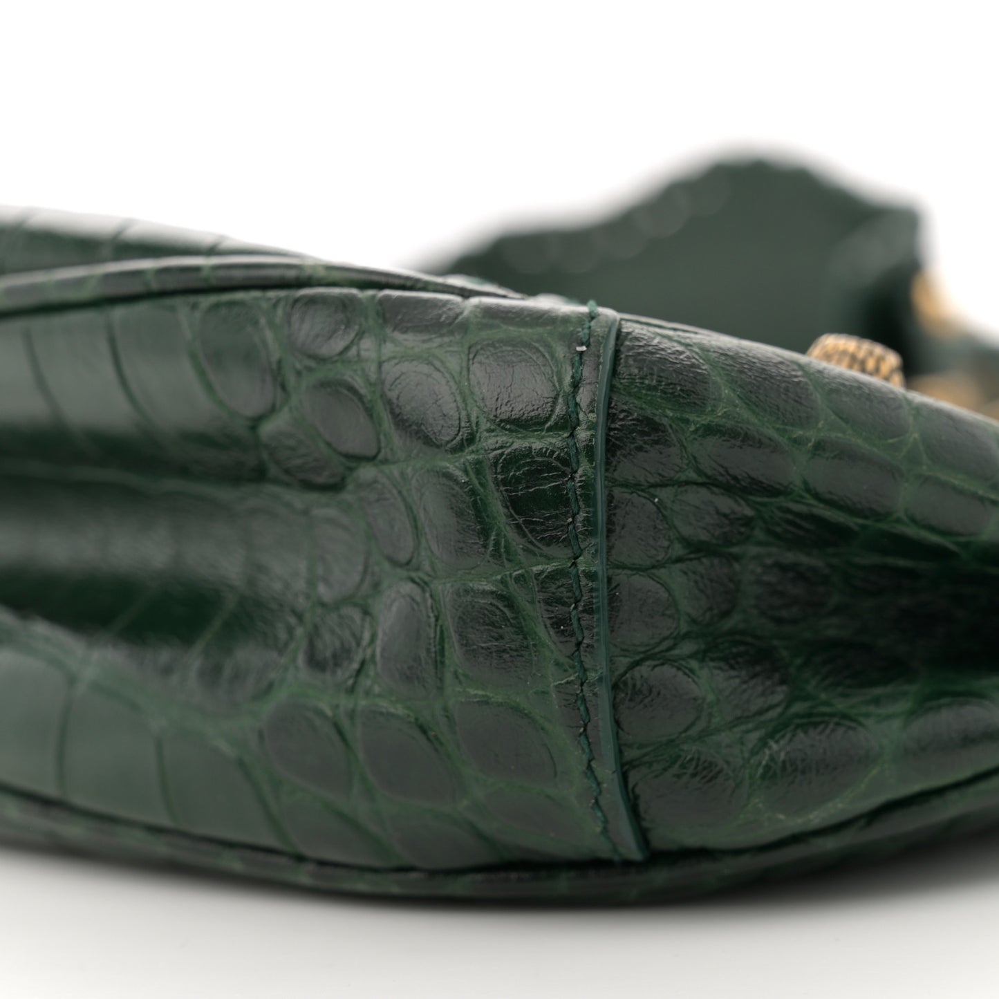 Extra Supple Calfskin Crocodile Embossed Le Cagole Shoulder Bag XS Forest Green