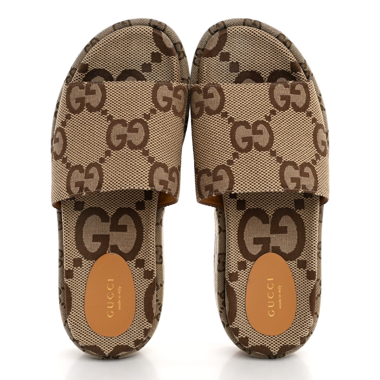 Gucci Monogram Maxi GG Angelina Platform 55mm Slide Sandals 39 Camel Ebony 2 of 12