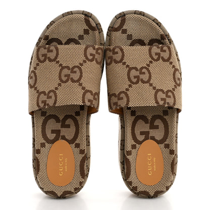 Gucci Monogram Maxi GG Angelina Platform 55mm Slide Sandals 39 Camel Ebony 2 of 12