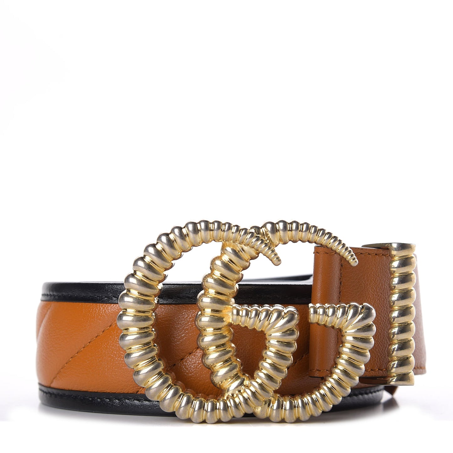 Azalea Calfskin Matelasse Diagonal Torchon Double G 40mm Belt 100 40 Cognac Black