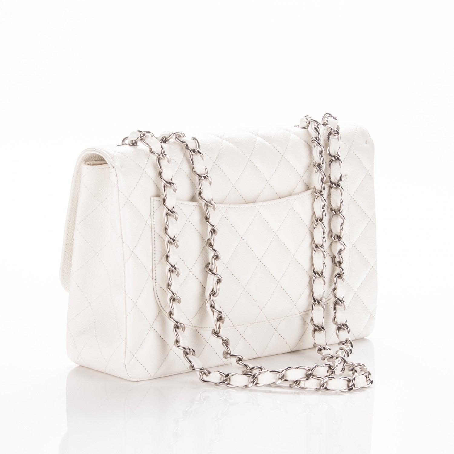 Chanel Caviar Quilted Jumbo Single Flap White 3 of 8