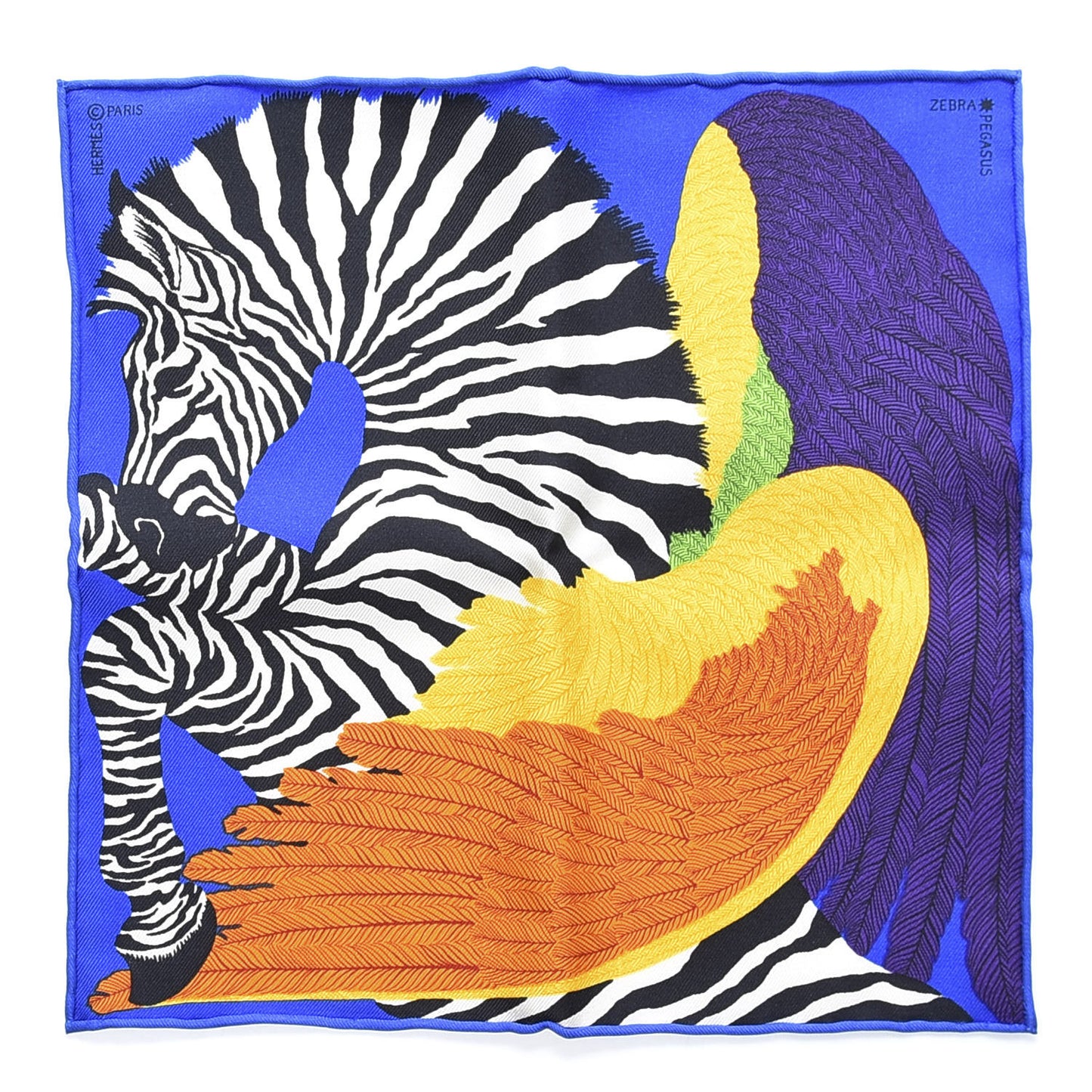 Silk Zebra Pegasus Nano Scarf 20 Bleu Vif Jaune White