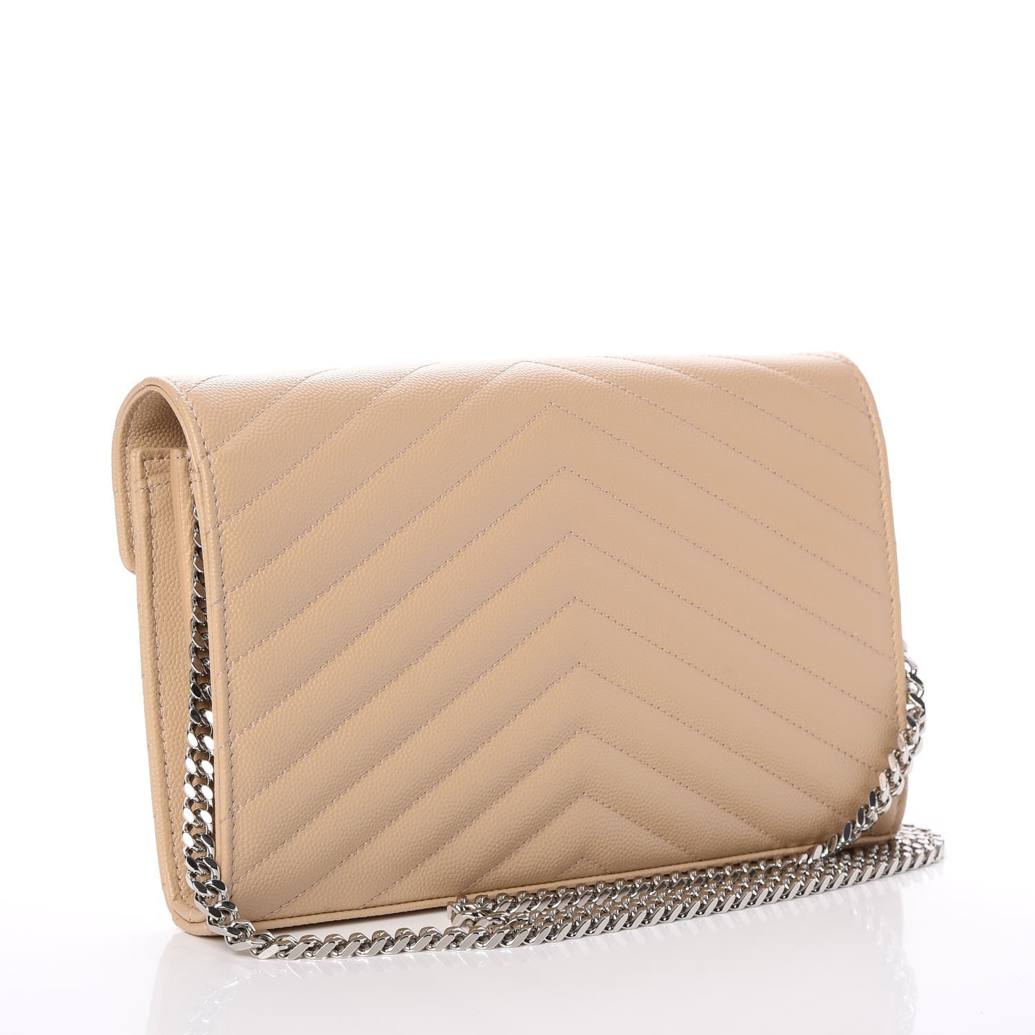 Saint Laurent Grain De Poudre Matelasse Chevron Monogram Chain Wallet Nude Powder 3 of 7