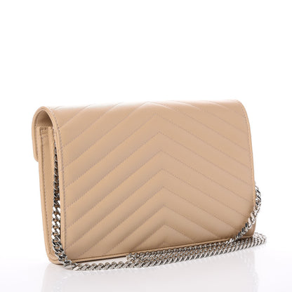 Saint Laurent Grain De Poudre Matelasse Chevron Monogram Chain Wallet Nude Powder 3 of 7