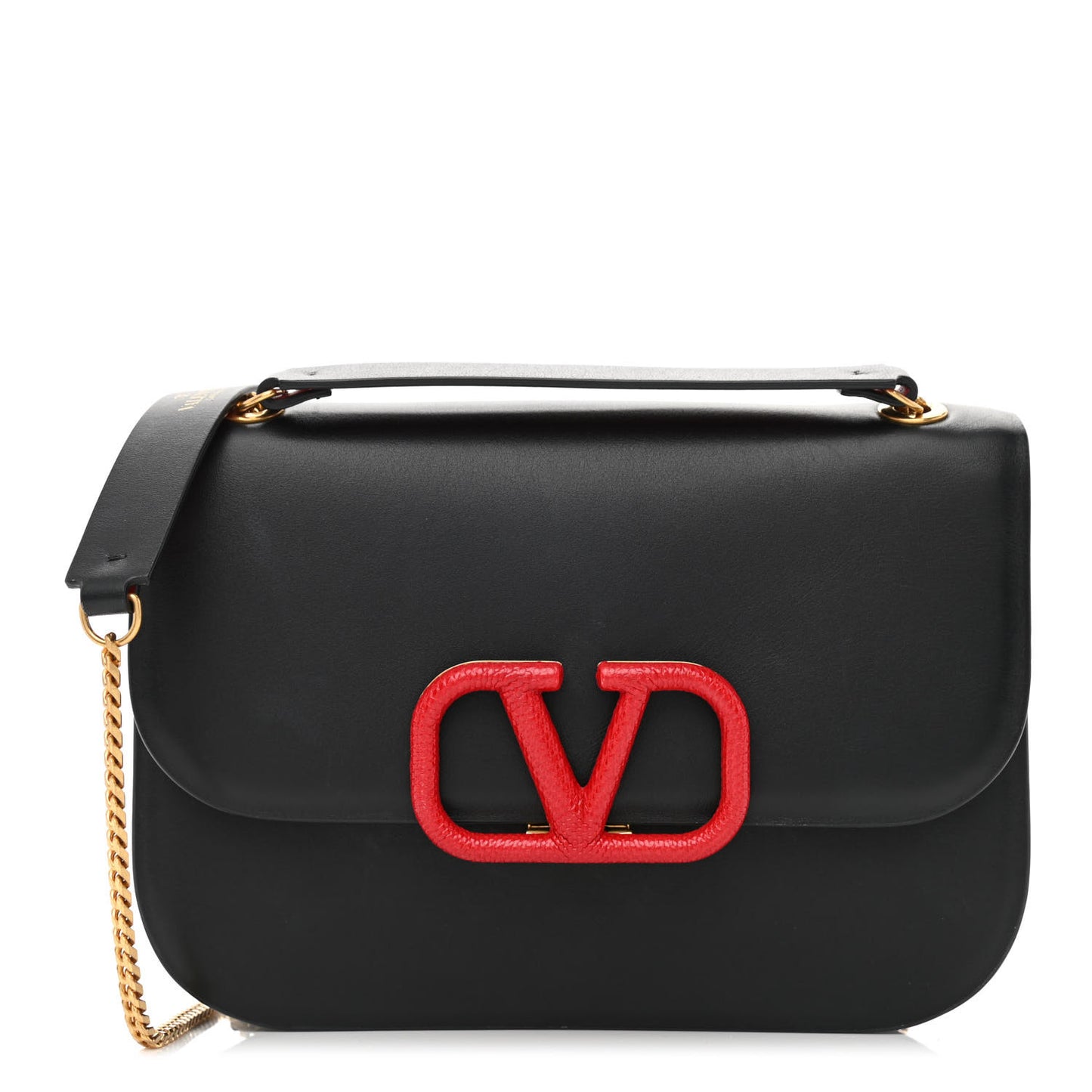 Smooth Calfskin Small VLock Shoulder Bag Black Rouge Pur