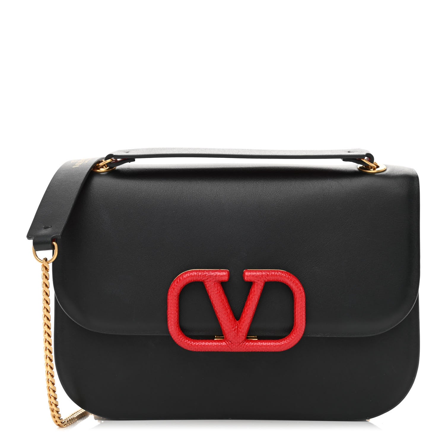 Valentino Garavani Smooth Calfskin Small VLock Shoulder Bag Black Rouge Pur 1 of 11