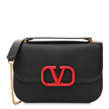 Valentino Garavani Smooth Calfskin Small VLock Shoulder Bag Black Rouge Pur 1 of 11