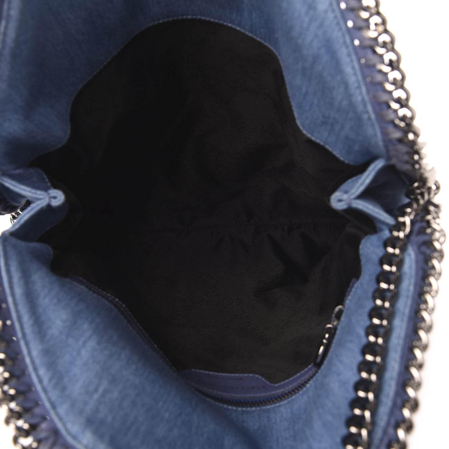 Eco Denim Embroidered Zigarette Falabella Fold Over Tote Blue
