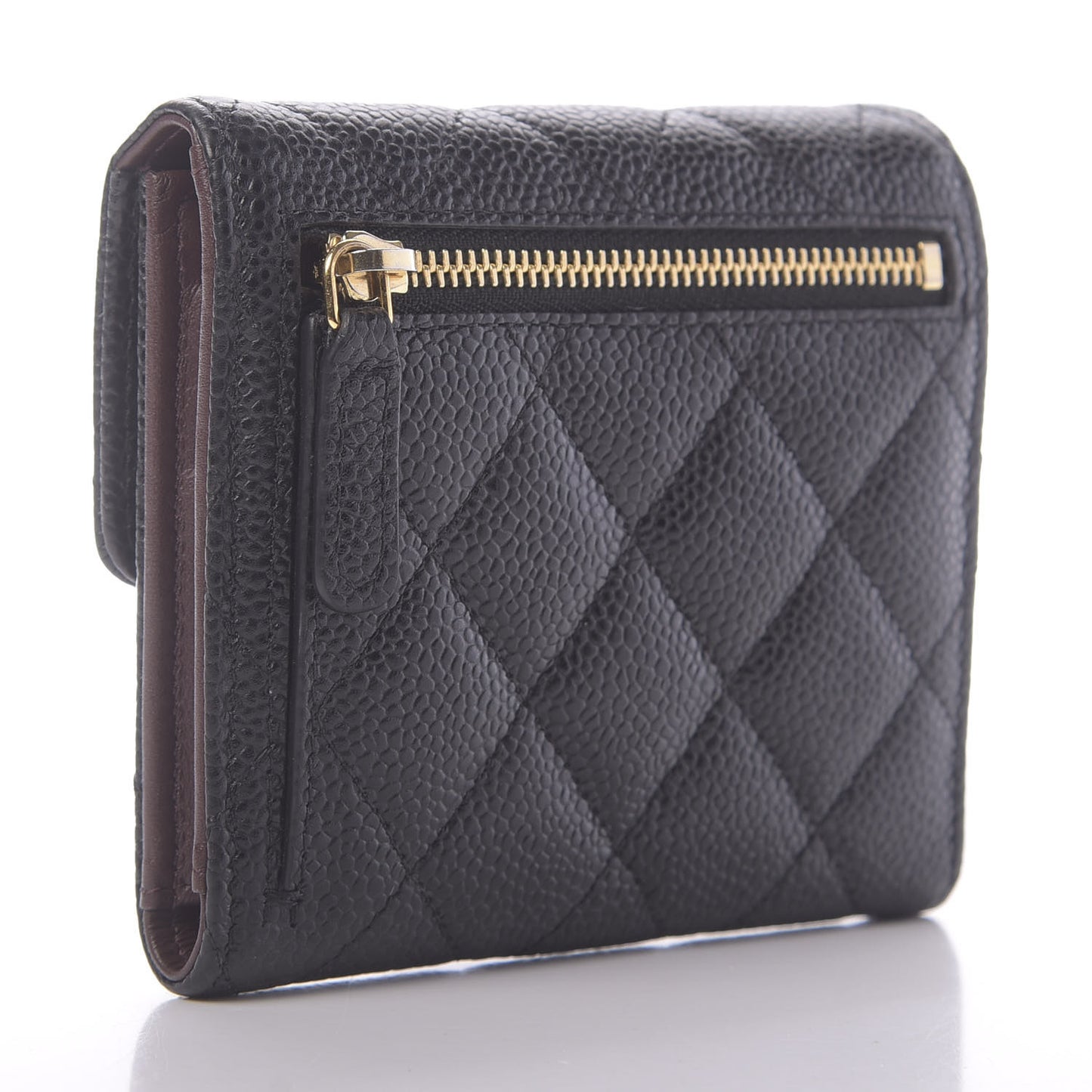 Caviar Quilted Compact Flap Wallet Black
