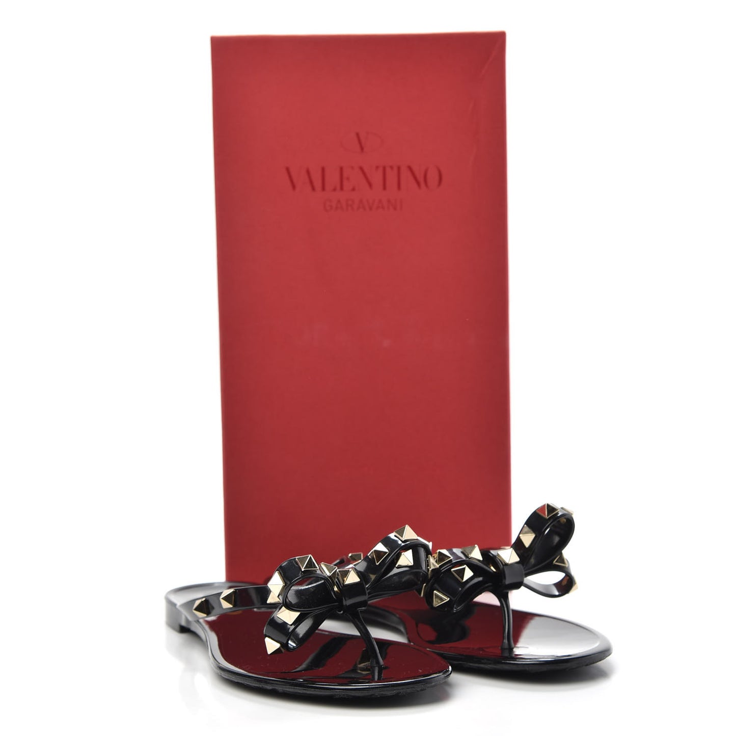 PVC Jelly Rockstud Bow Thong Sandals 37 Black