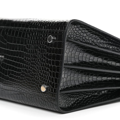 Saint Laurent Calfskin Crocodile Embossed Small Sac de Jour Black 9 of 10