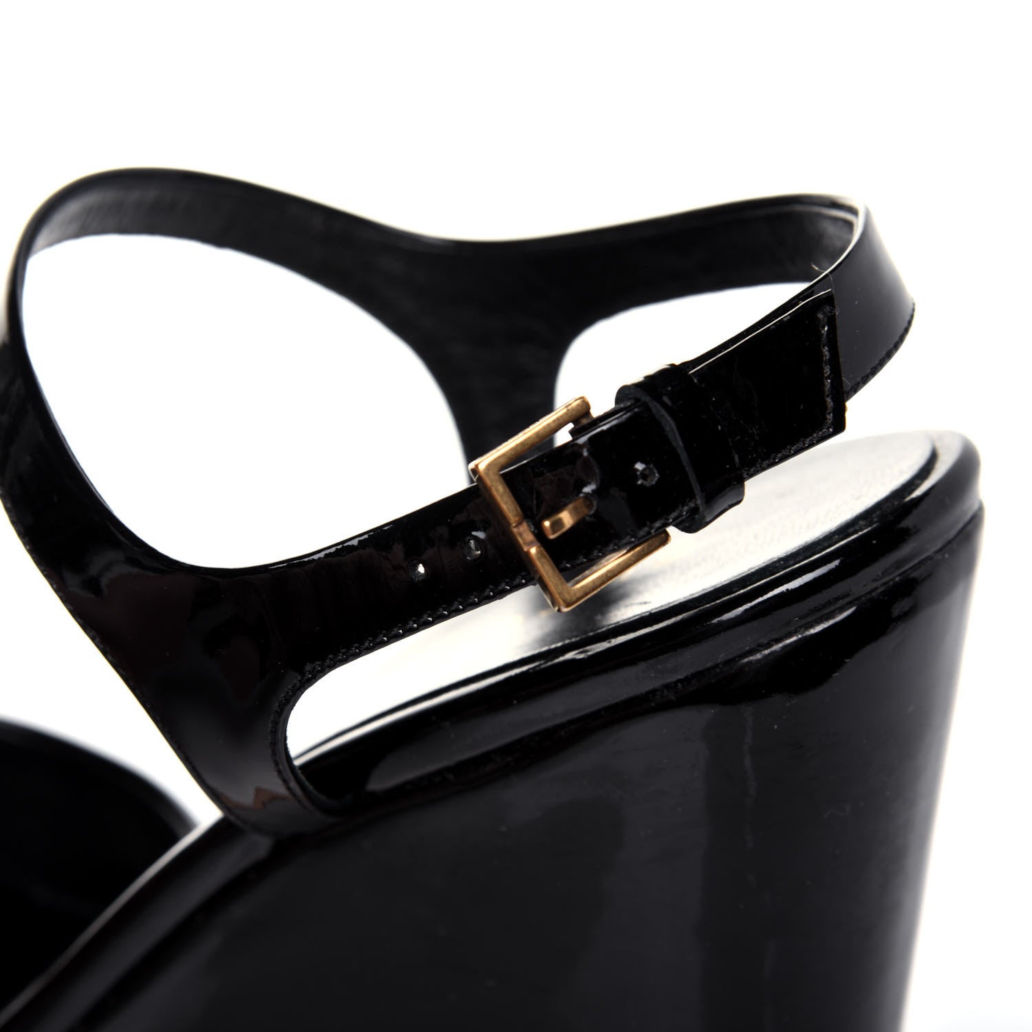 Gucci Patent Cork Hollie Wedge Sandals 36.5 Black 12 of 13