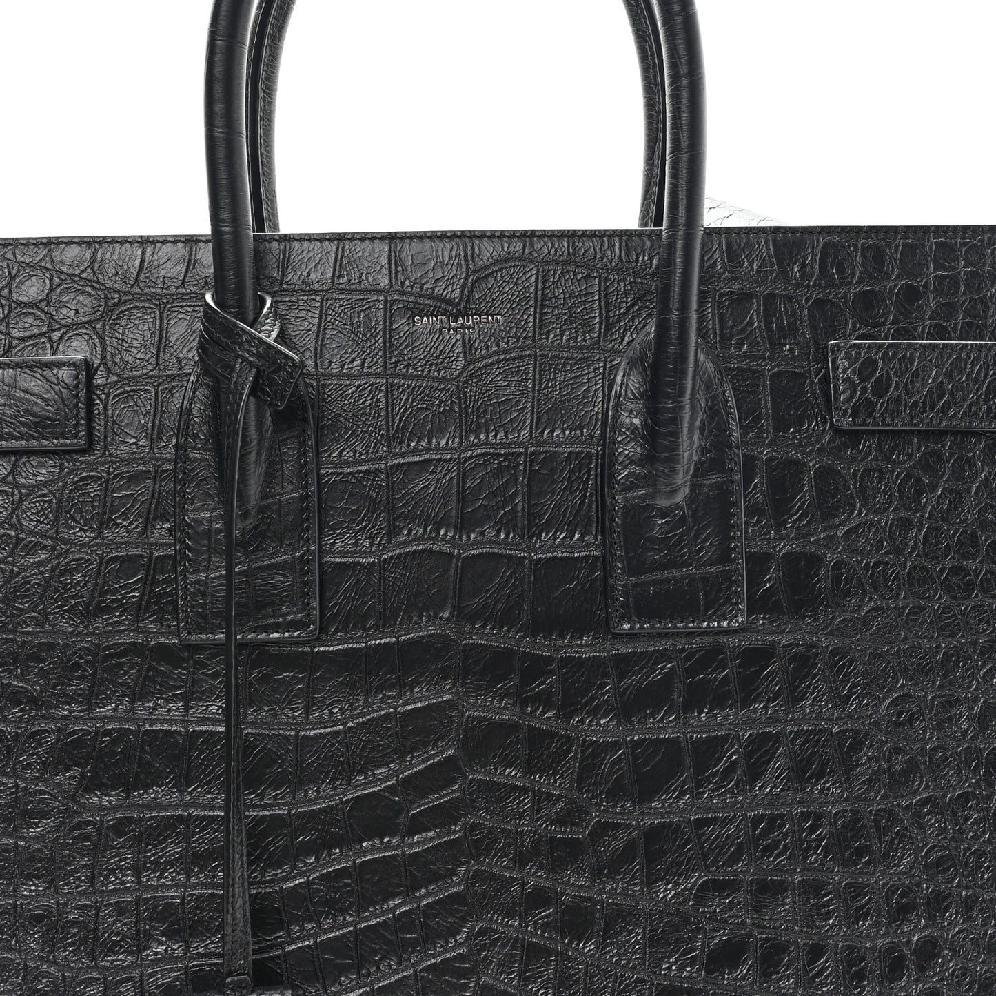 Calfskin Crocodile Embossed Large Sac De Jour Carryall Black