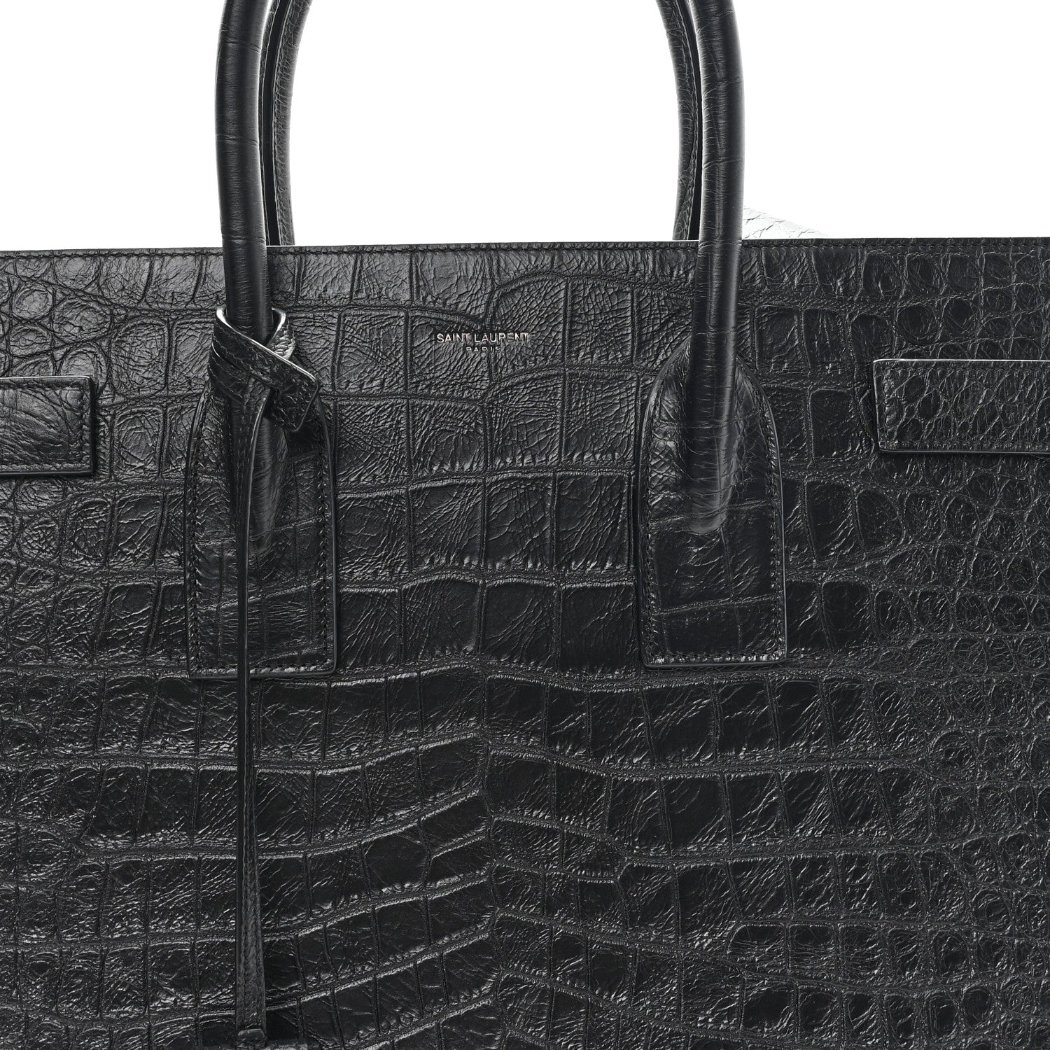 Saint Laurent Calfskin Crocodile Embossed Large Sac De Jour Carryall Black 8 of 12