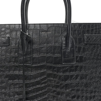Saint Laurent Calfskin Crocodile Embossed Large Sac De Jour Carryall Black 8 of 12