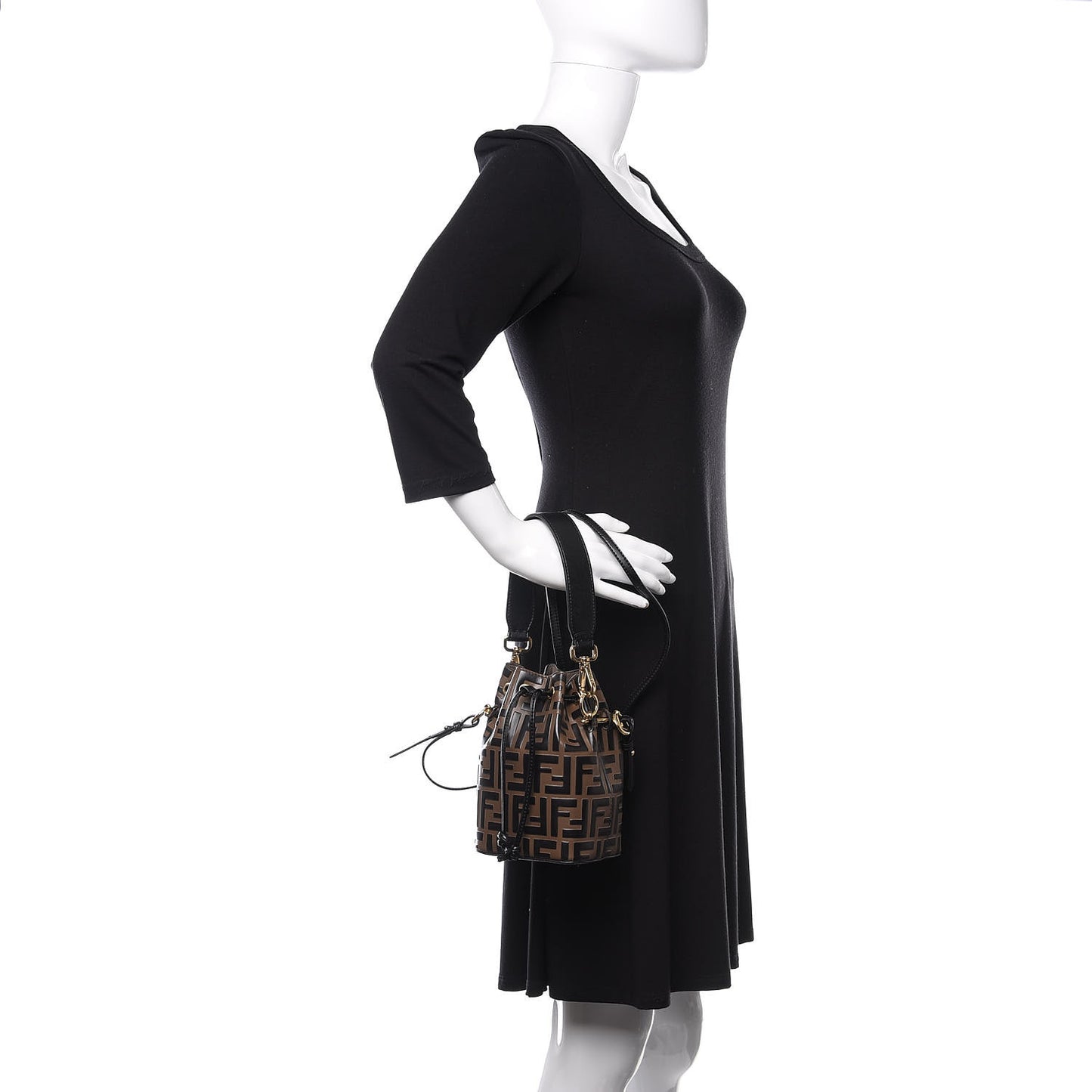 Vitello Liberty F is Fendi Bi-Color FF 1974 Embossed Mini Mon Tresor Bucket Bag Maya Black