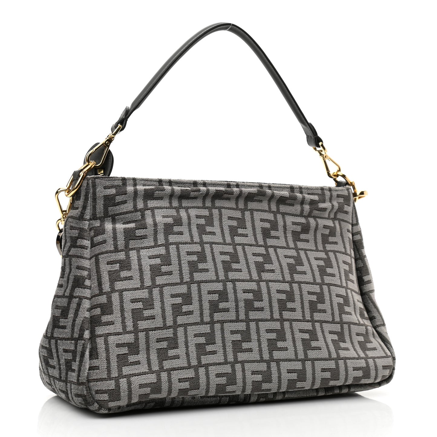 Chenille Vitello Seta Plexiglass FF Fendi O'Lock Zipper Anthracite Asfalto