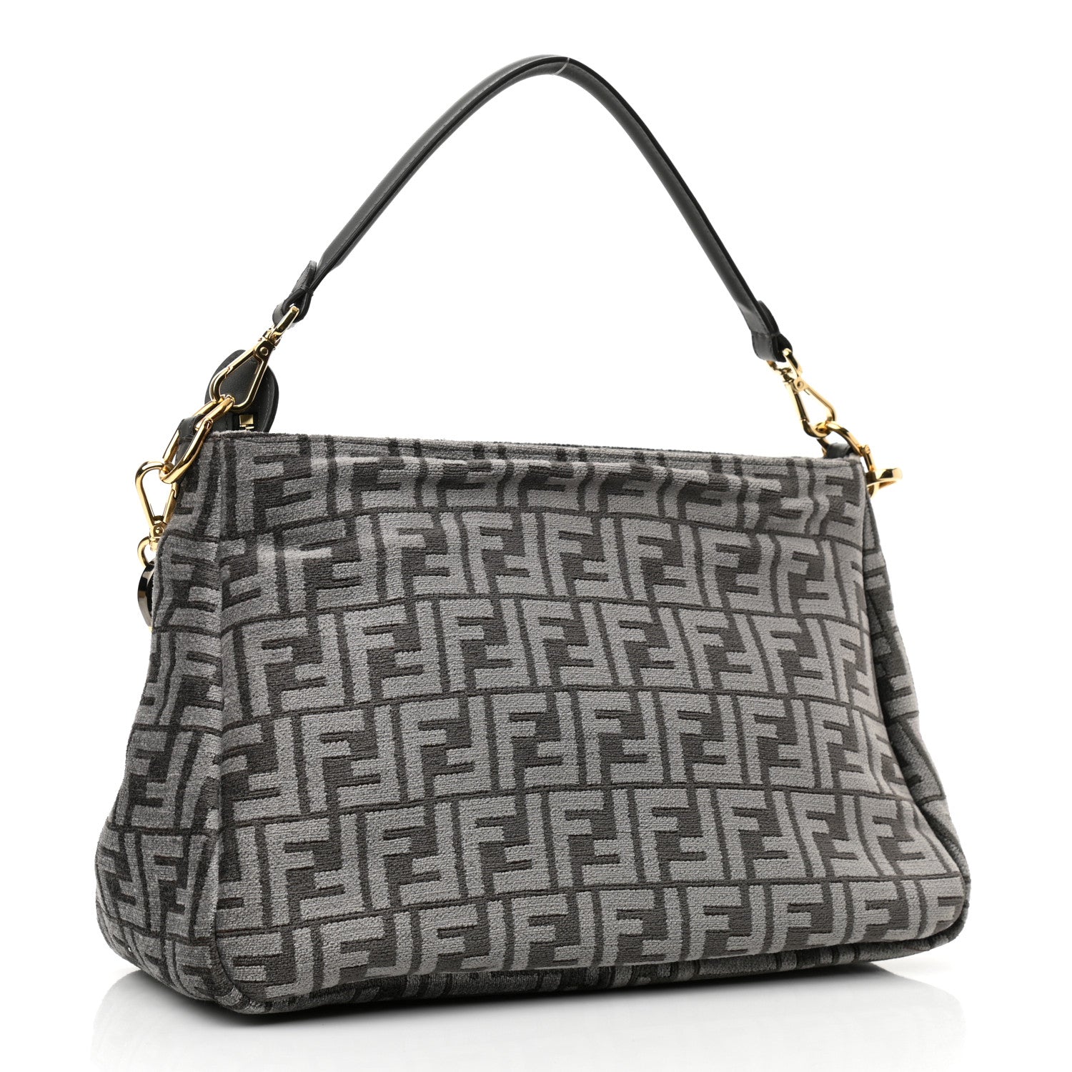 Fendi Chenille Vitello Seta Plexiglass FF Fendi O'Lock Zipper Anthracite Asfalto 3 of 9
