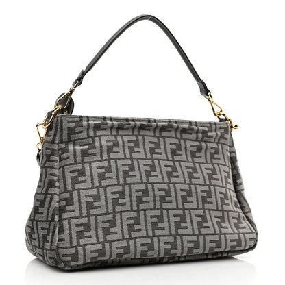 Fendi Chenille Vitello Seta Plexiglass FF Fendi O'Lock Zipper Anthracite Asfalto 3 of 9