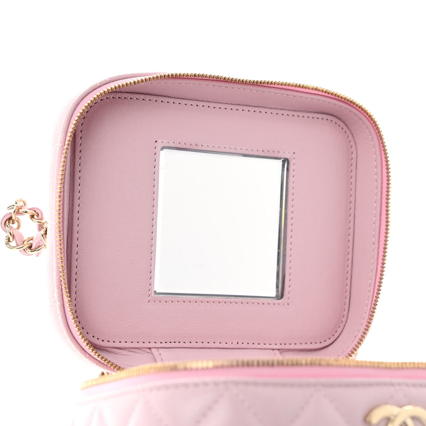 Caviar Quilted Small Top Handle Vanity Case With Chain Light Pink