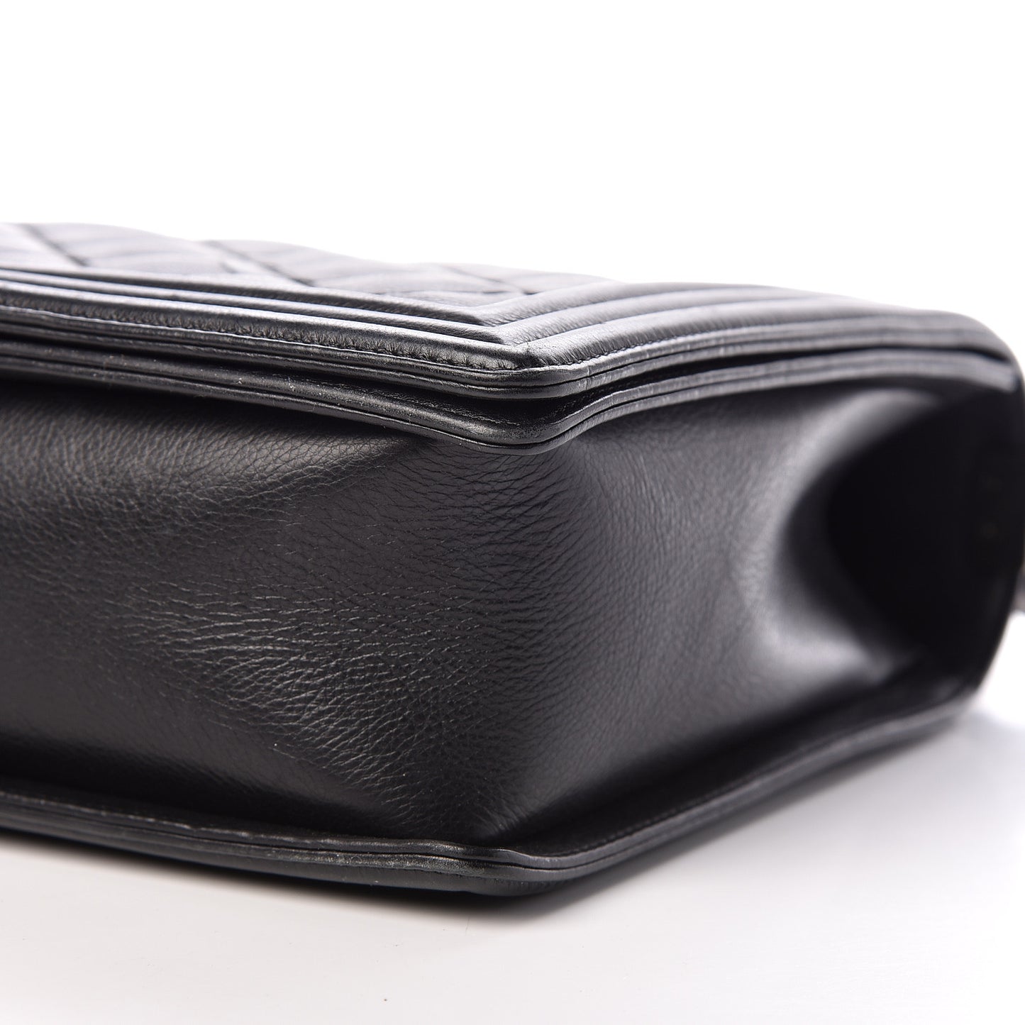 Calfskin Double Stitch Large Boy Flap Black