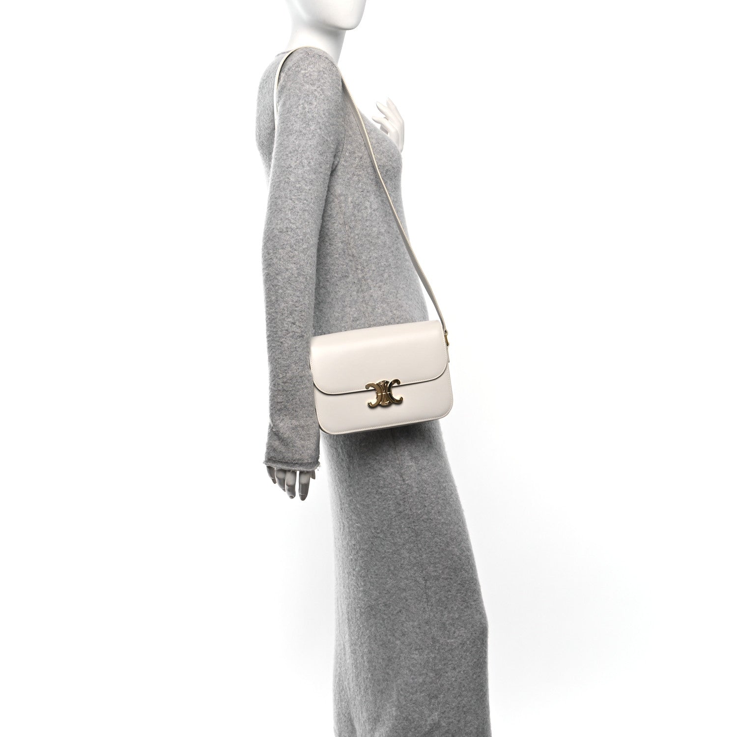 Celine Shiny Calfskin Medium Triomphe White 2 of 18