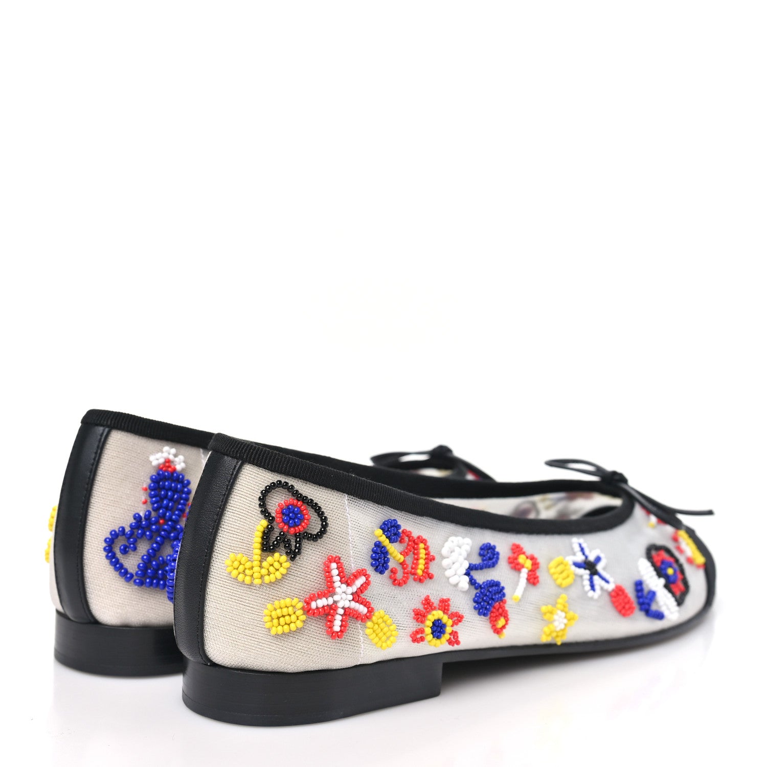 Chanel Mesh Pearl Grosgrain Cap Toe CC Coco Beach Ballerina Flats 37.5 Multicolor Black 5 of 10