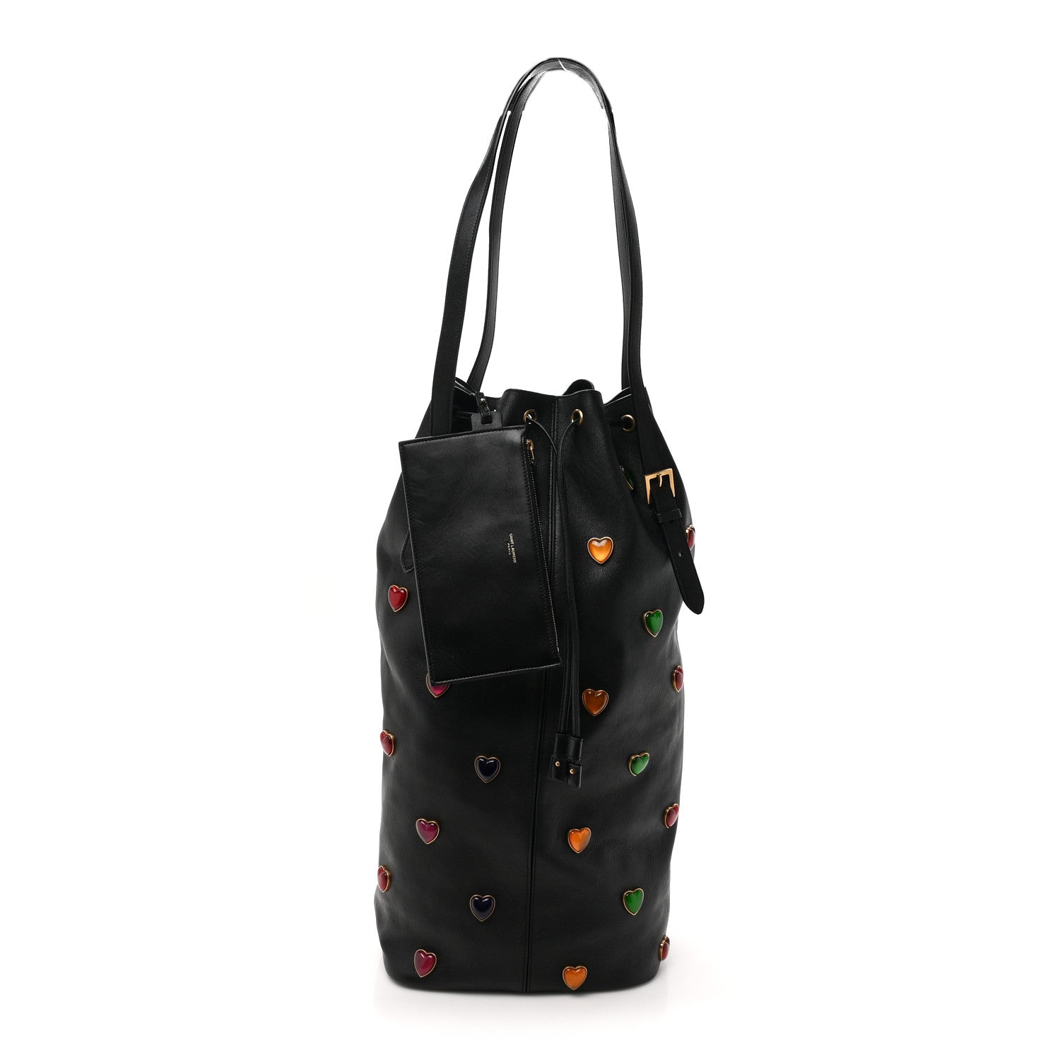 Saint Laurent Lambskin Medium Heart Studded Riva Bucket Bag Black 2 of 12