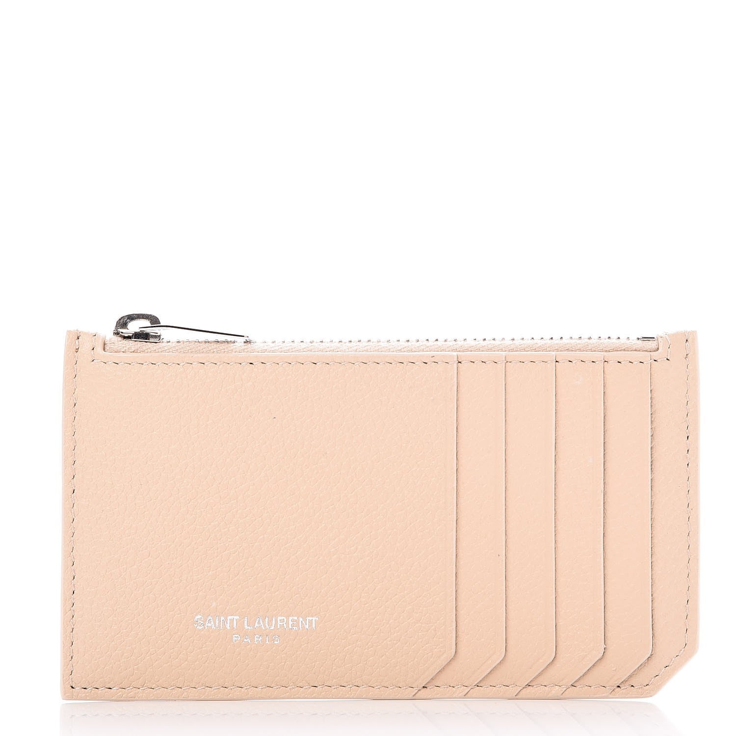 Saint Laurent Grained Calfskin 5 Fragments Zip Pouch Card Holder Nude Powder 1 of 11