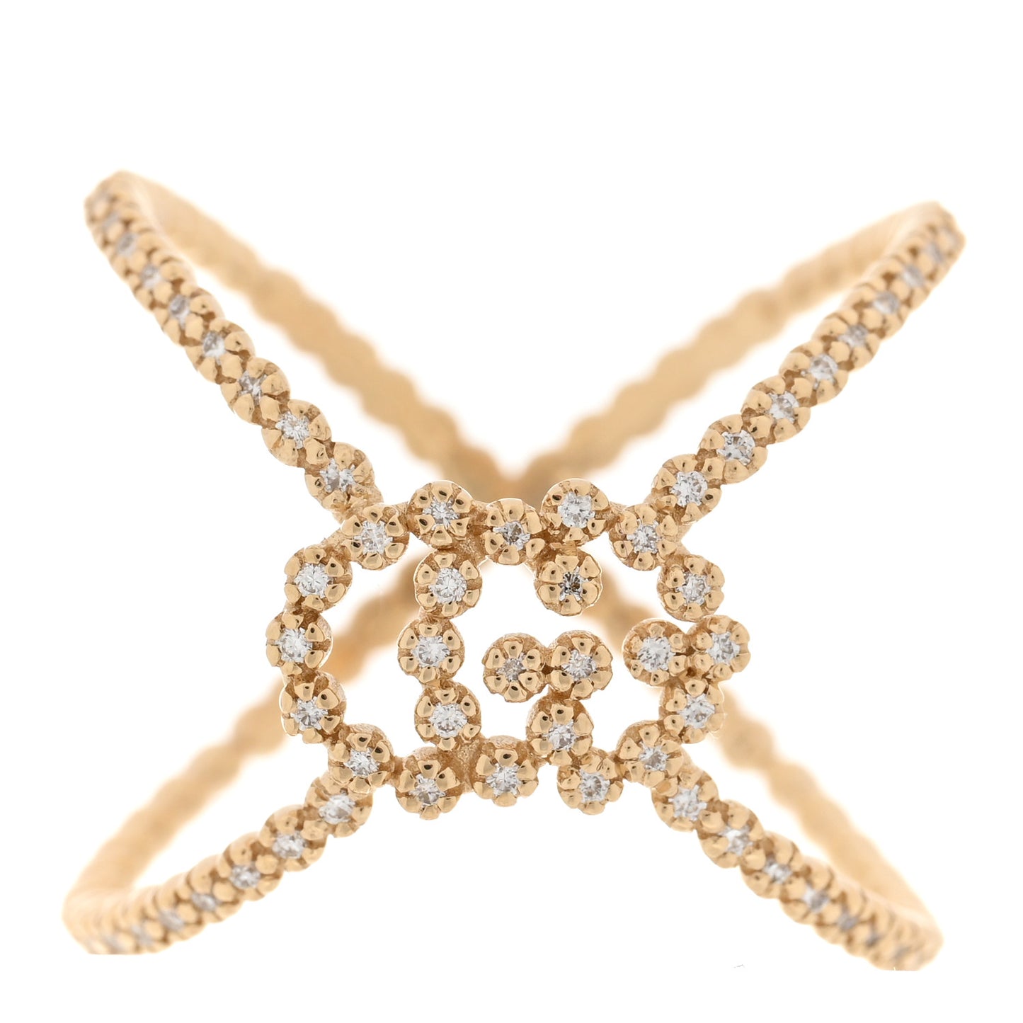 18K Yellow Gold Diamond GG Running X Ring 54 6.75