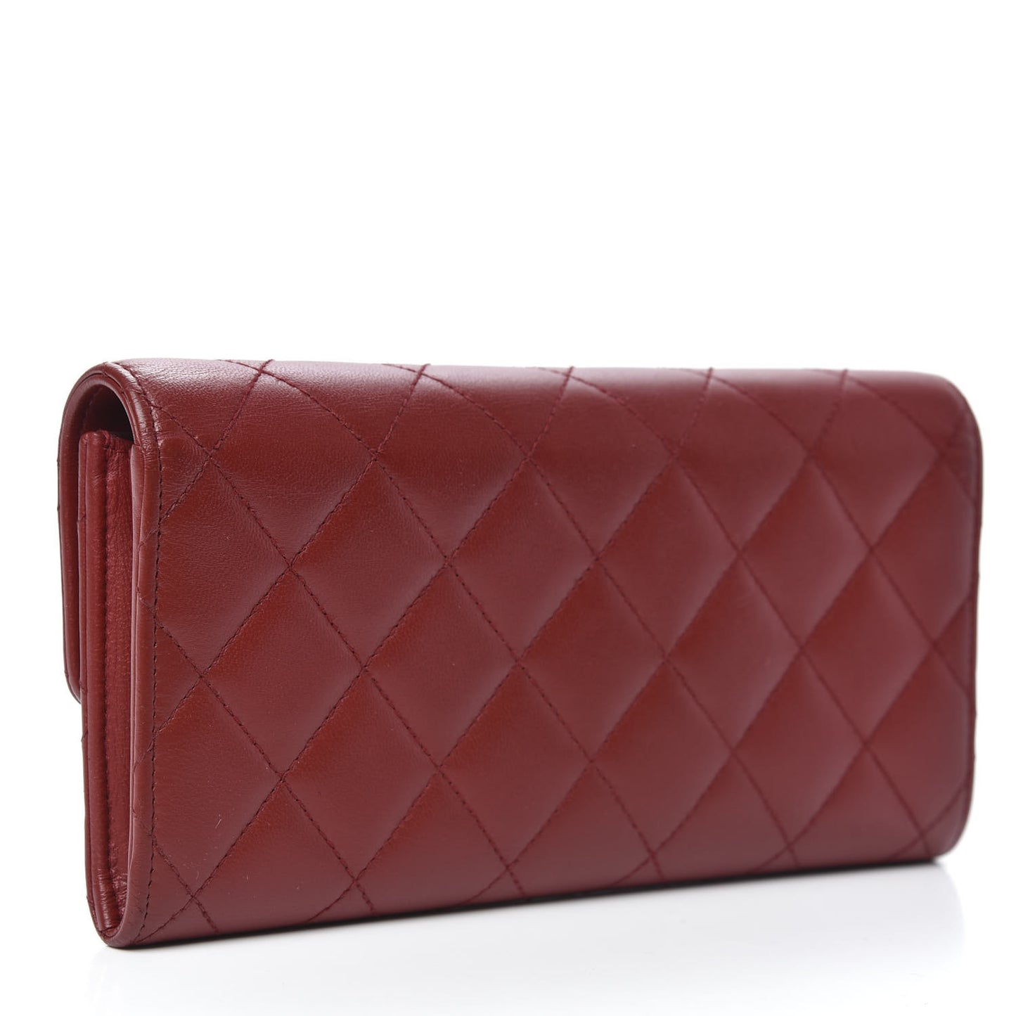 Lambskin Quilted Trendy CC Large Gusset Flap Wallet Dark Red