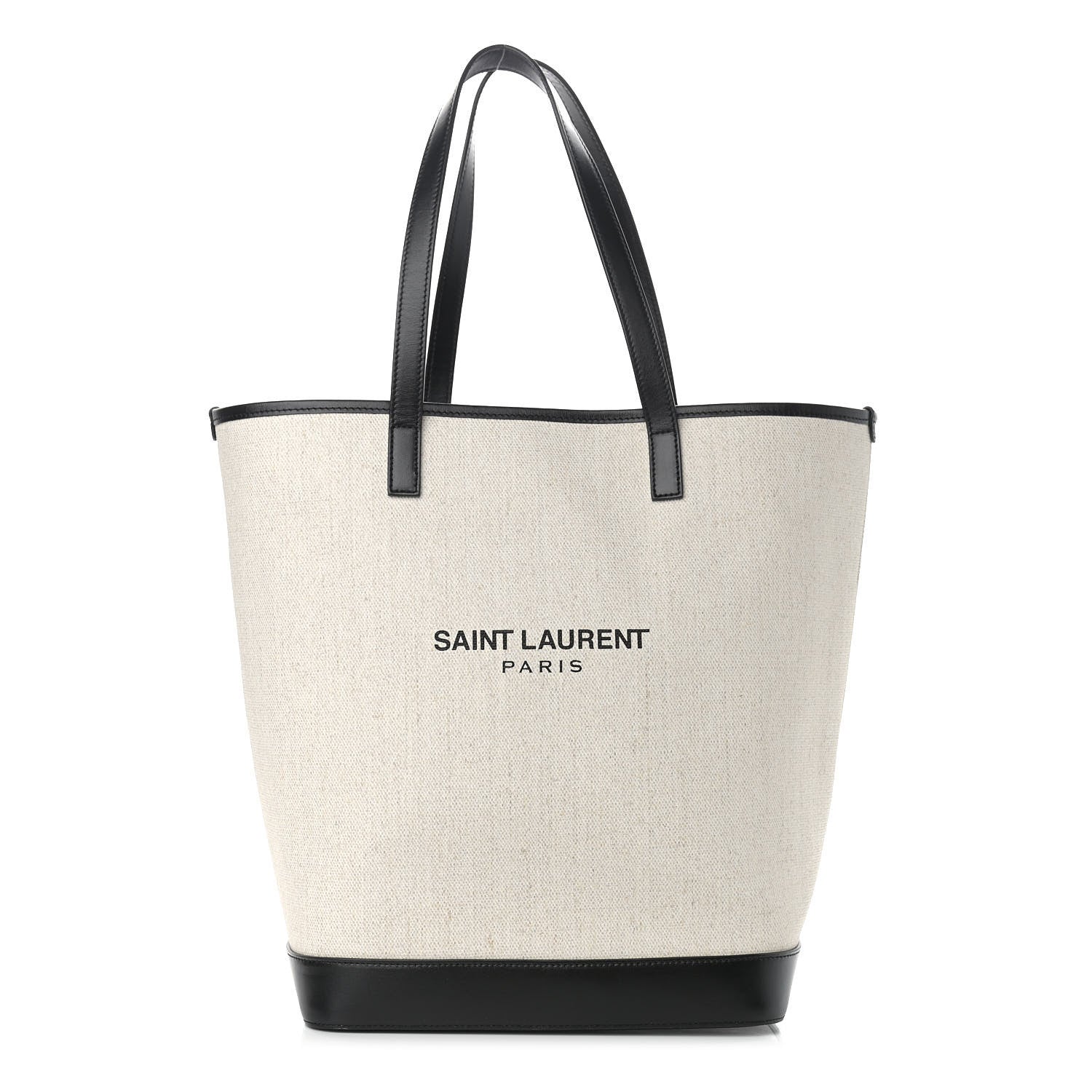 Saint Laurent Canvas Calfskin Teddy Drawstring Shopping Tote White Black 3 of 11
