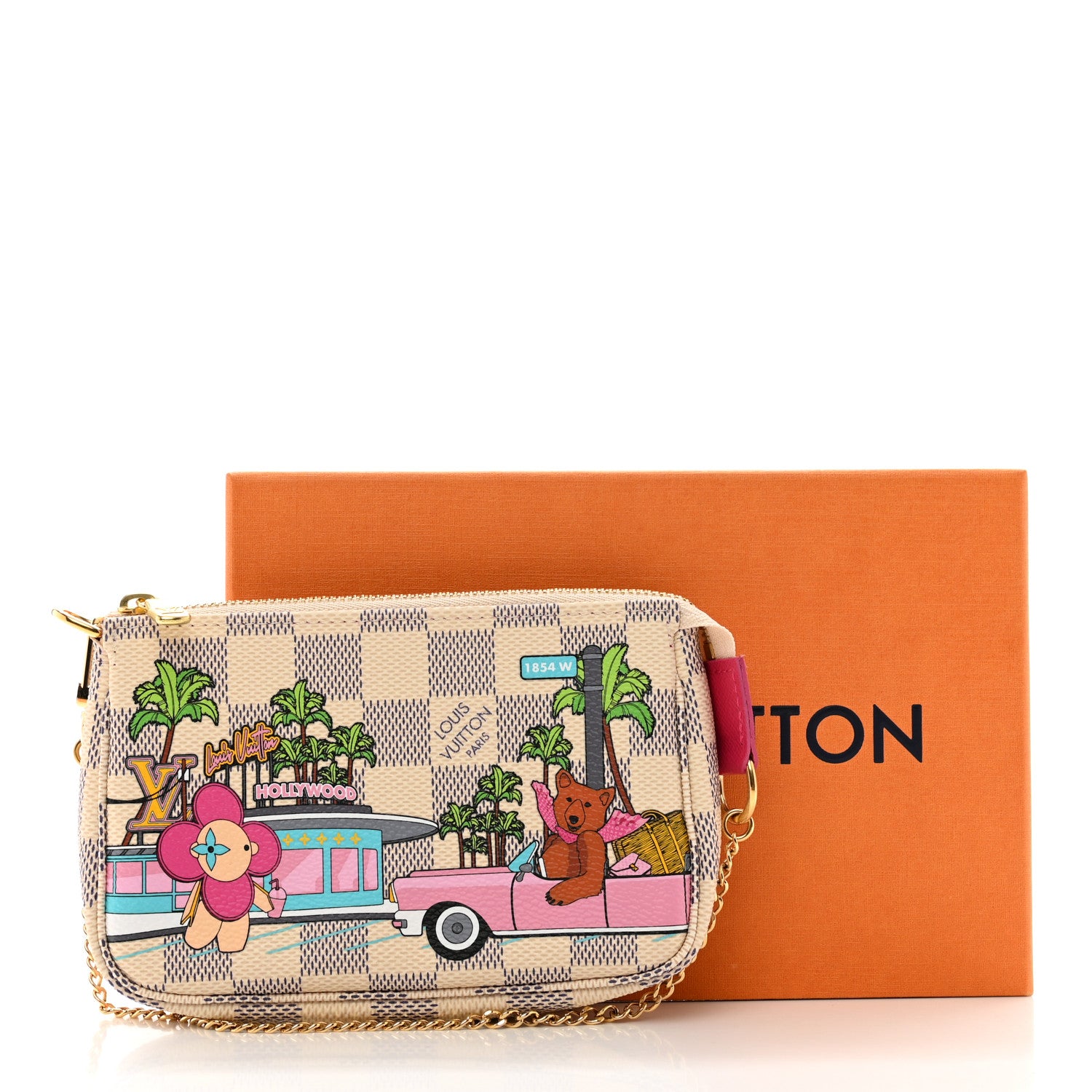 Louis Vuitton Damier Azur 2021 Christmas Animation Hollywood Mini Pochette Accessories Fuchsia 8 of 8