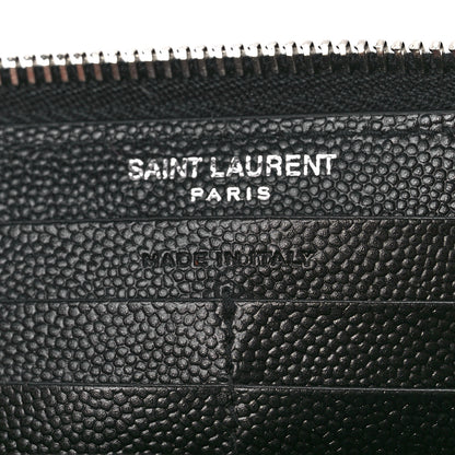 Saint Laurent Grain De Poudre Matelasse Chevron Monogram Zip Around Wallet Black 6 of 10