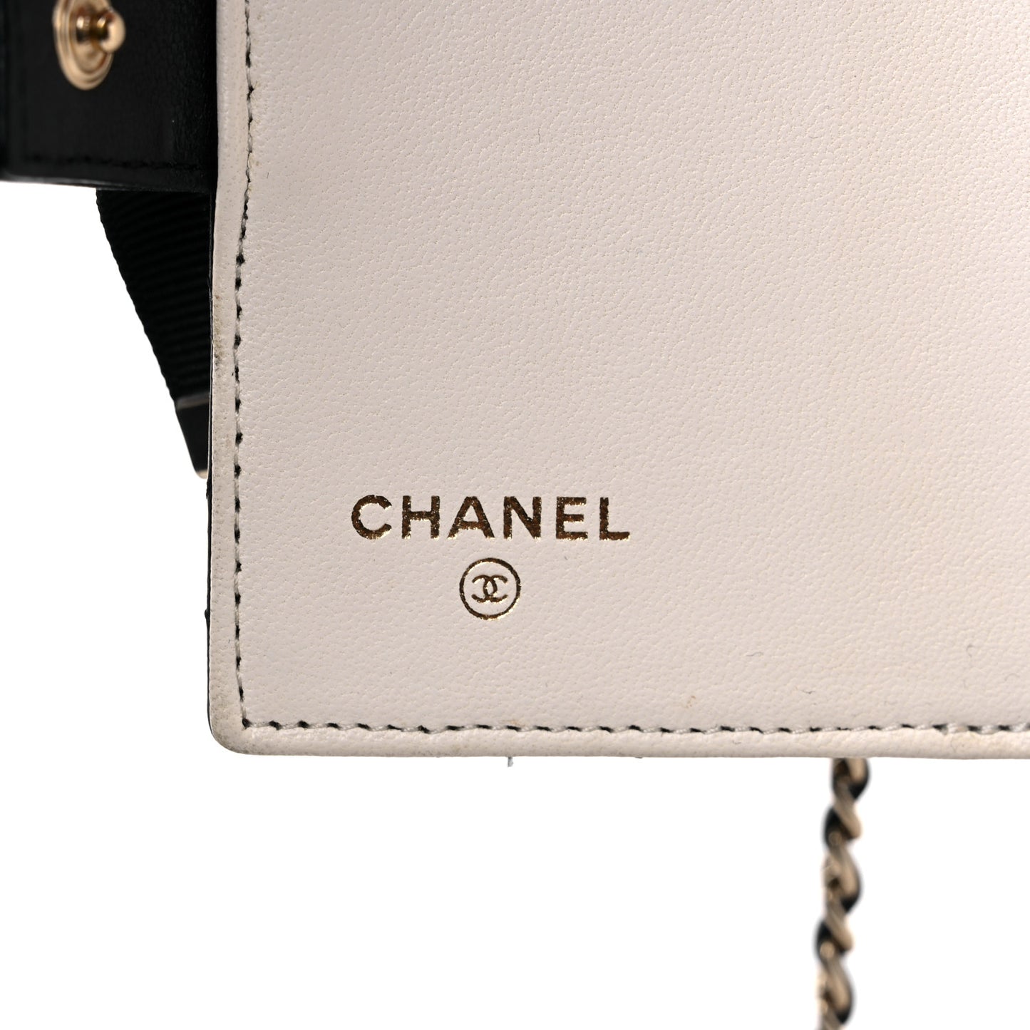 Lambskin Quilted Book Card Holder on Chain Black